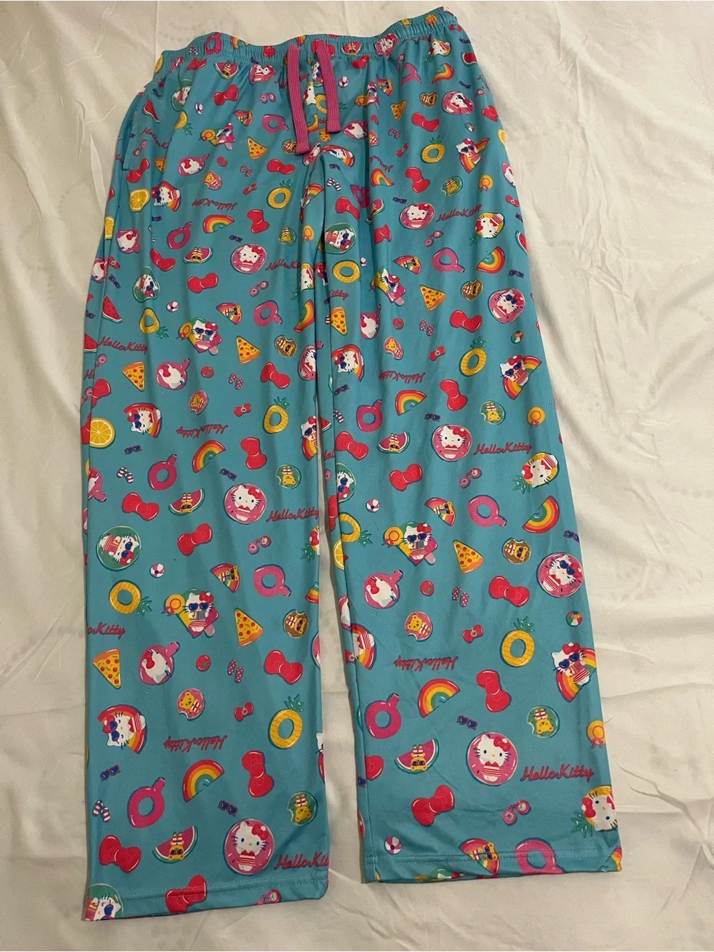Hello Kitty Teal Lounge Pants with Pink & Yellow Accents Women’s Size XL - Picture 1 of 4